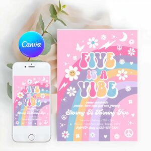 Groovy Invitation, Five Is A Vibe Groovy 5th Birthday Party Invitation