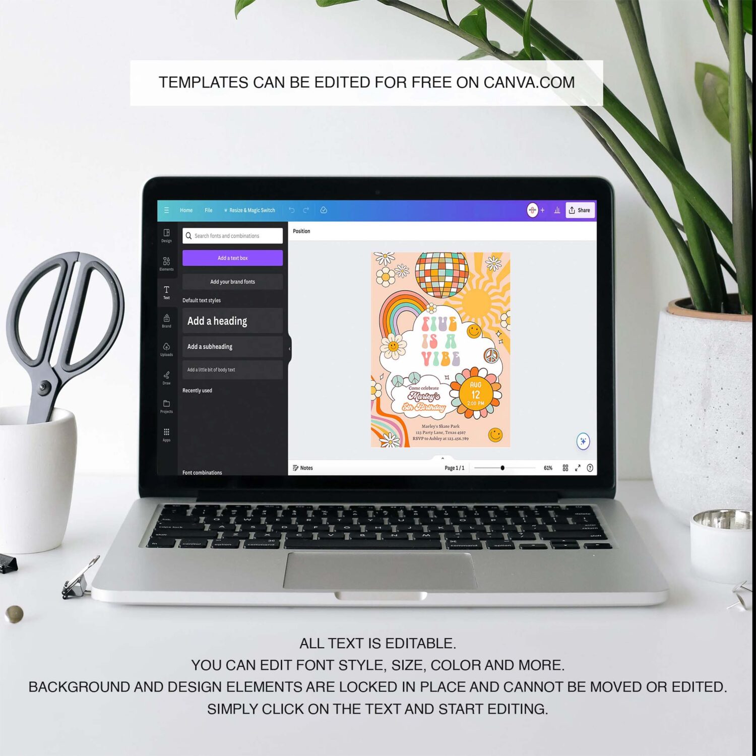 Editable five is a vibe groovy birthday invitation 5th birthday four invite rainbow peace love party download template corjl digital 0459 3