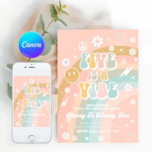 Groovy Invitation, Five Is A Vibe Groovy Birthday Party Invitation