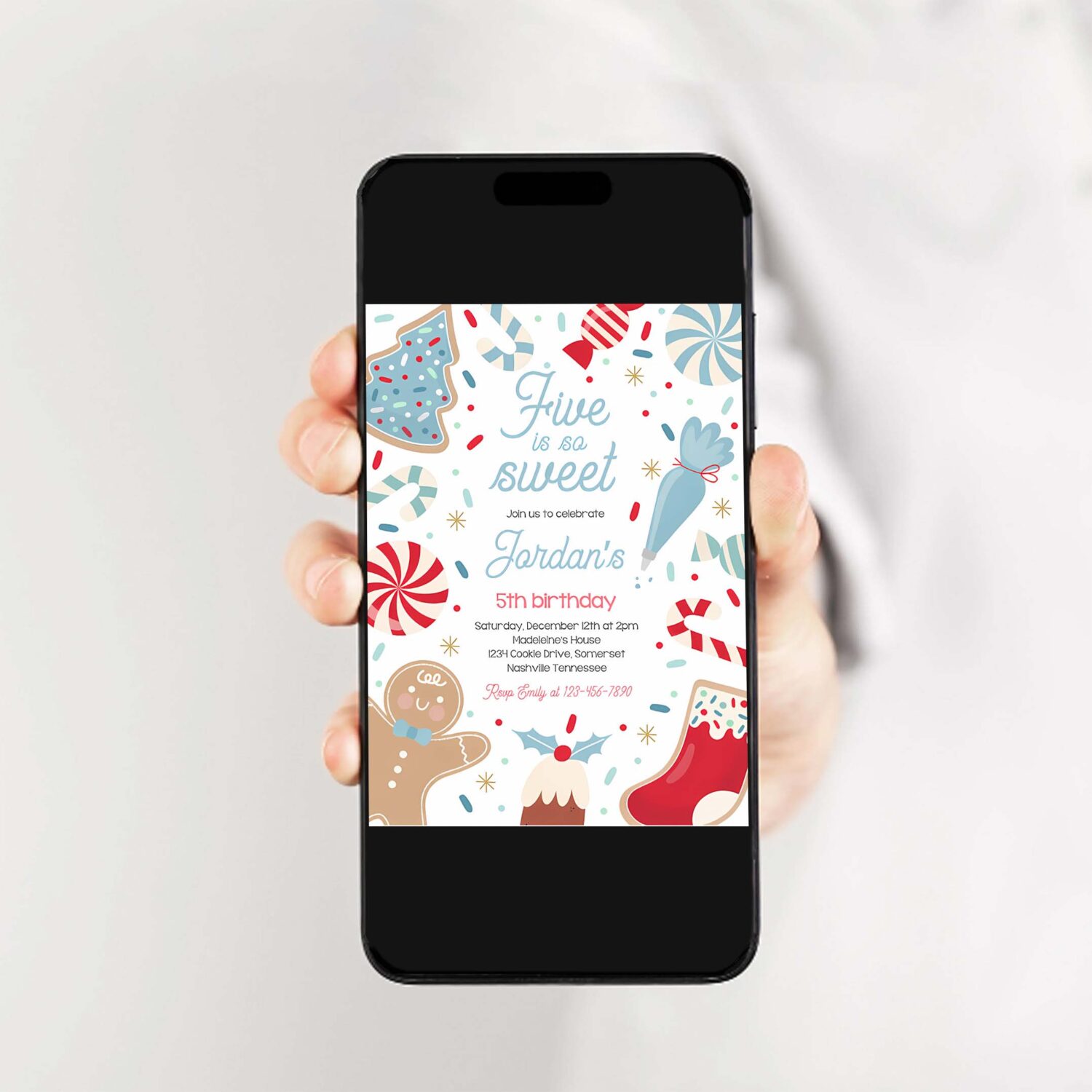 Editable five is so sweet christmas cookie 5th birthday party invitation holiday cookie gingerbread 3rd birthday party instant download swj 2