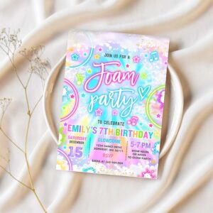 Editable foam birthday party invitation tie dye foam birthday party glow neon summer foam water bubble birthday party instant download y3 1