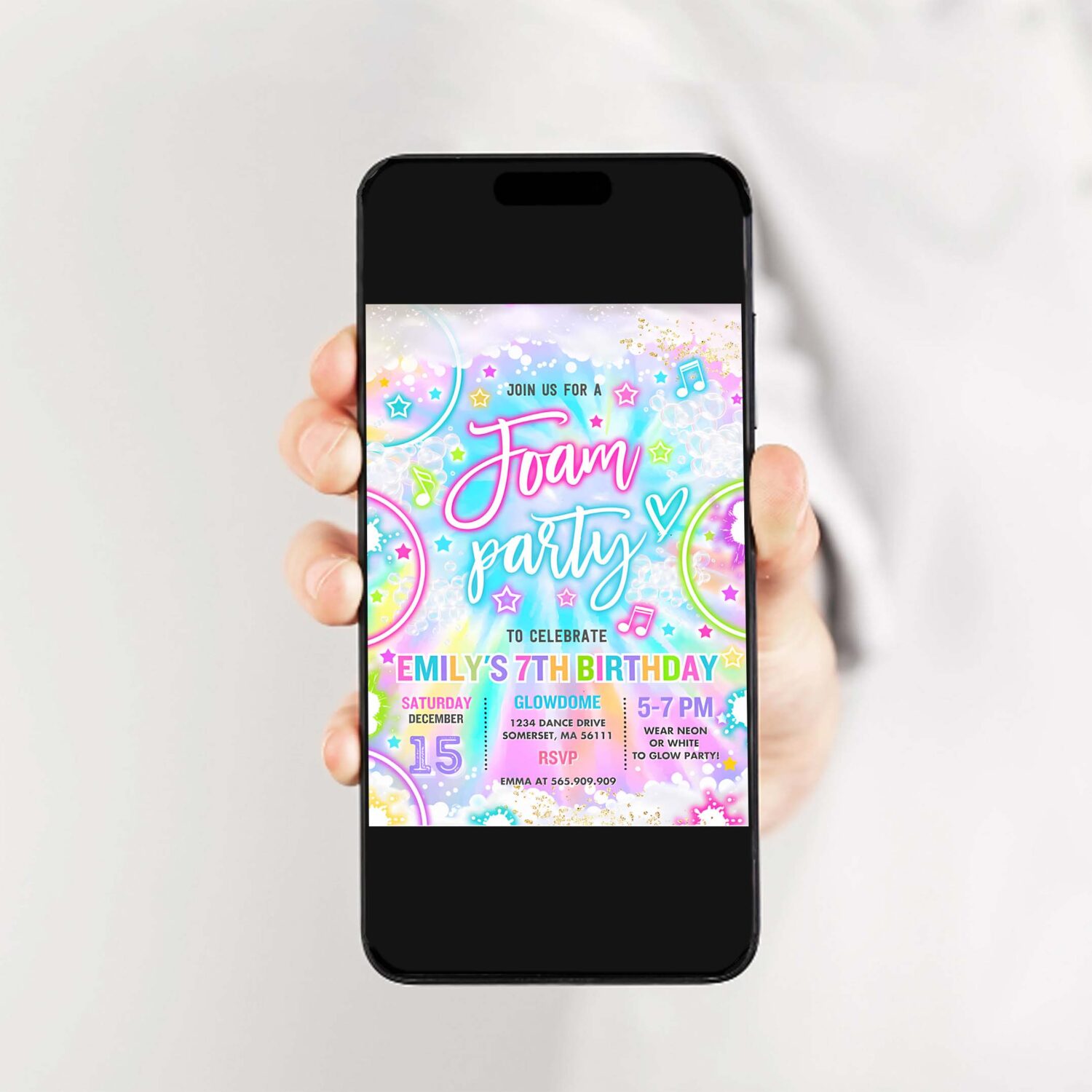 Editable foam birthday party invitation tie dye foam birthday party glow neon summer foam water bubble birthday party instant download y3 2