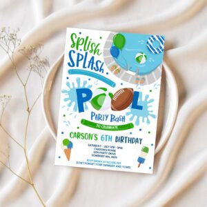 Editable football pool party invitation sports summer pool party sports pool bbq birthday party pool party birthday 1