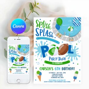 Pool Party Invitation, Football Pool Party Invitation