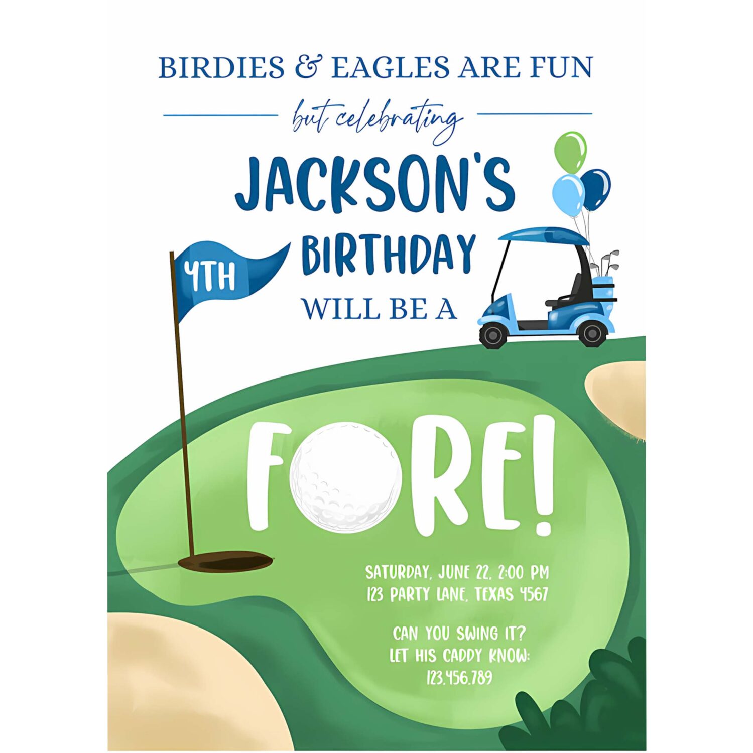 Editable fore golf birthday invitation golf fourth birthday 4th par tee golf boy golfing digital download corjl template printable 0405 4