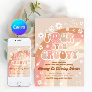 Groovy Invitation, Four Ever Groovy Birthday Party Invitation