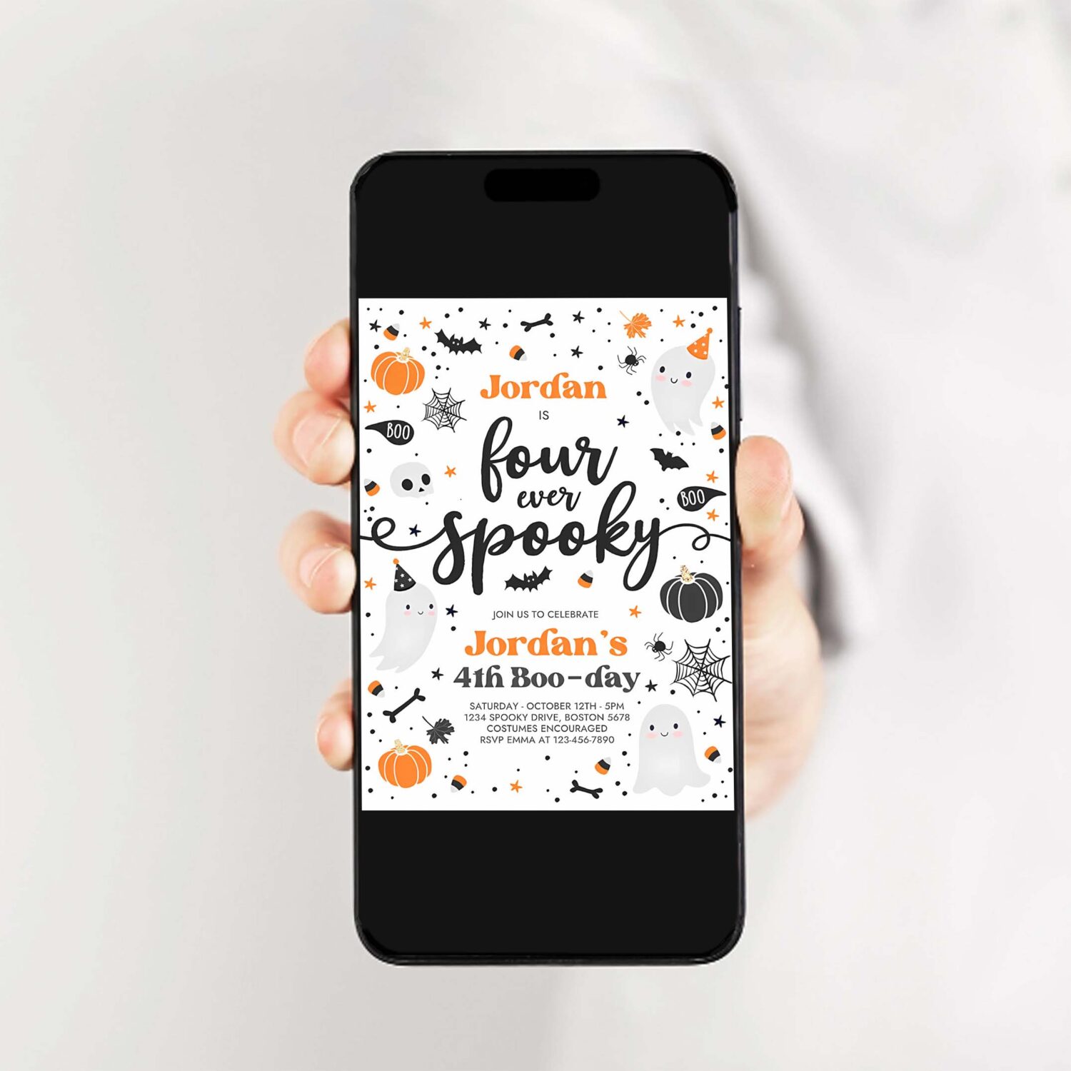 Editable four ever spooky halloween ghost 4th birthday party invitation blue ghost 4th birthday spooktacular party instant download g8 2