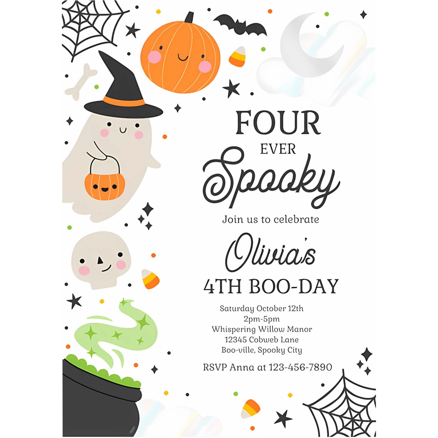 Editable four ever spooky halloween ghost 4th birthday party invitation spooktacular ghost halloween birthday party instant download 4w2 4
