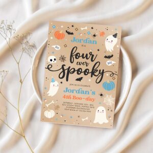 Editable four ever spooky halloween ghost 4th birthday party invitation vintage ghost 3rd birthday spooktacular party instant download di 1