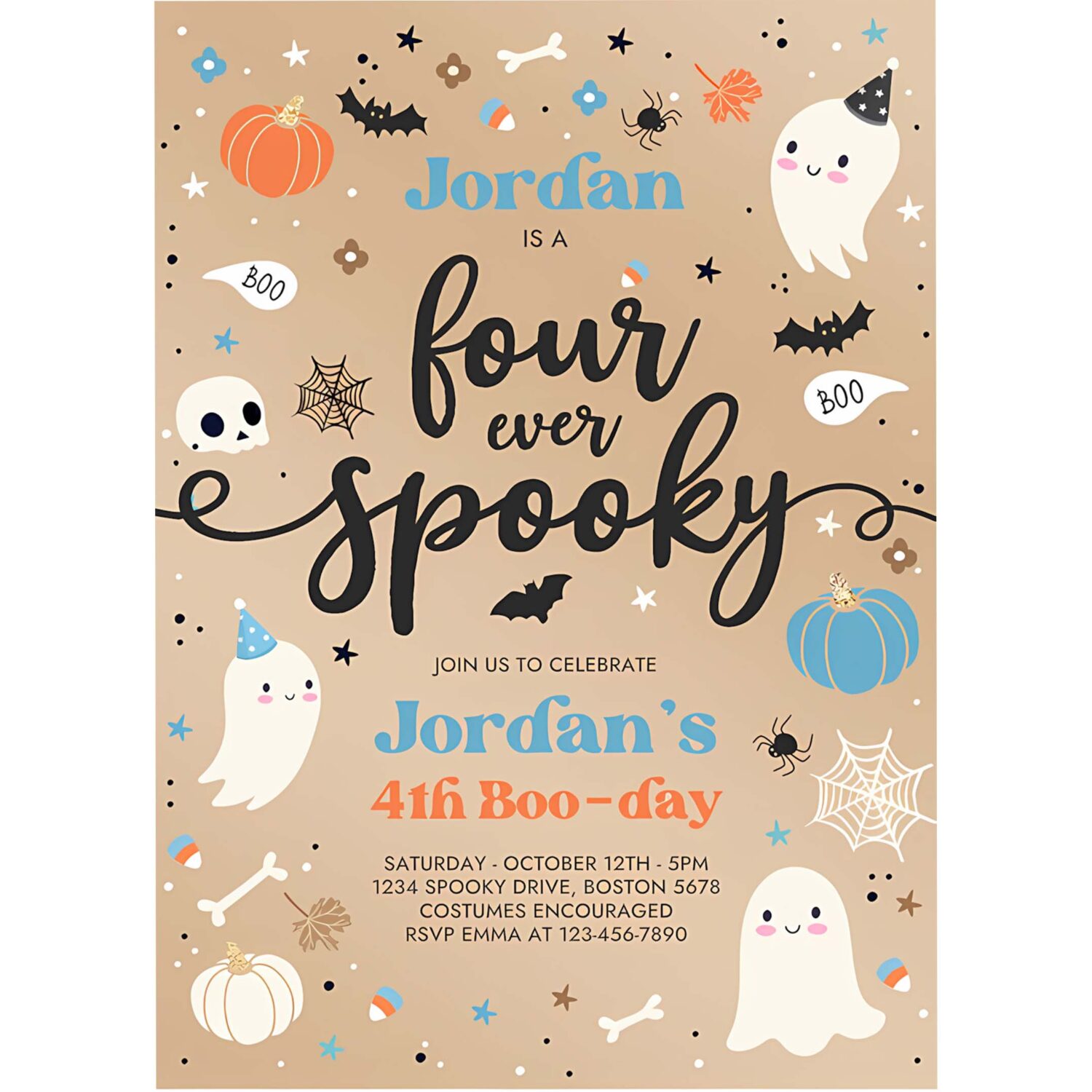 Editable four ever spooky halloween ghost 4th birthday party invitation vintage ghost 3rd birthday spooktacular party instant download di 4