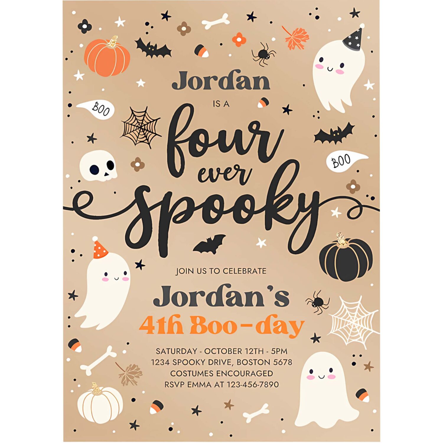 Editable four ever spooky halloween ghost 4th birthday party invitation vintage ghost 3rd birthday spooktacular party instant download t2 4