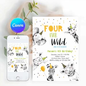 Wild One Invitation, Four Ever Wild Birthday Invitation