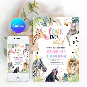 Wild One Invitation, Four Ever Wild Birthday Invitation