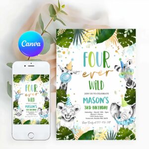 Wild One Invitation, Four Ever Wild Birthday Invitation