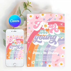 Groovy Invitation, Four Ever Young Groovy 4th Birthday Party Invitation