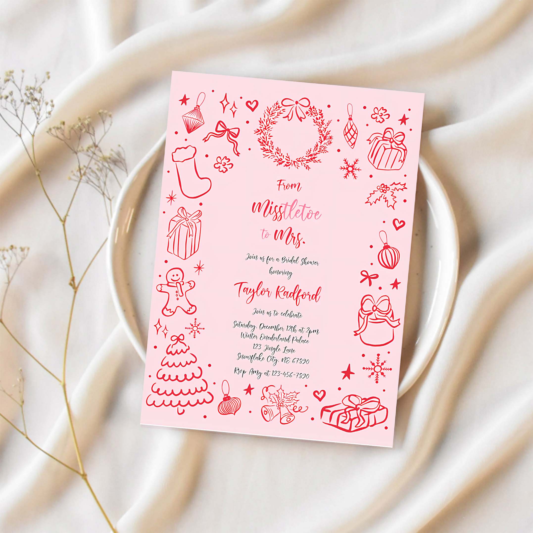 Editable From Misstletoe To Mrs Christmas Bridal Shower Invitation Holiday Bridal Shower Coquette Bow Bridal Shower Instant Download JJ8