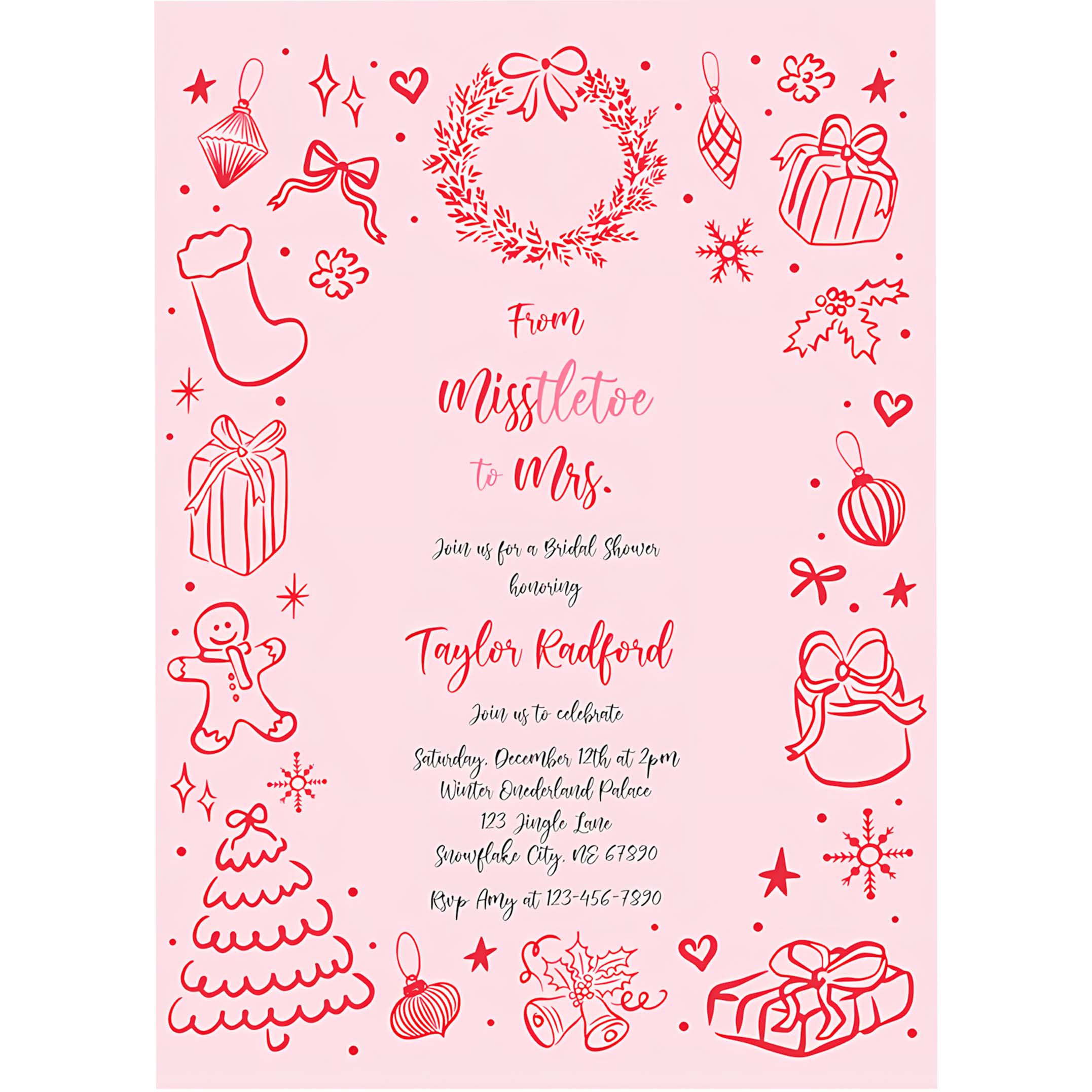 Editable From Misstletoe To Mrs Christmas Bridal Shower Invitation Holiday Bridal Shower Coquette Bow Bridal Shower Instant Download JJ8