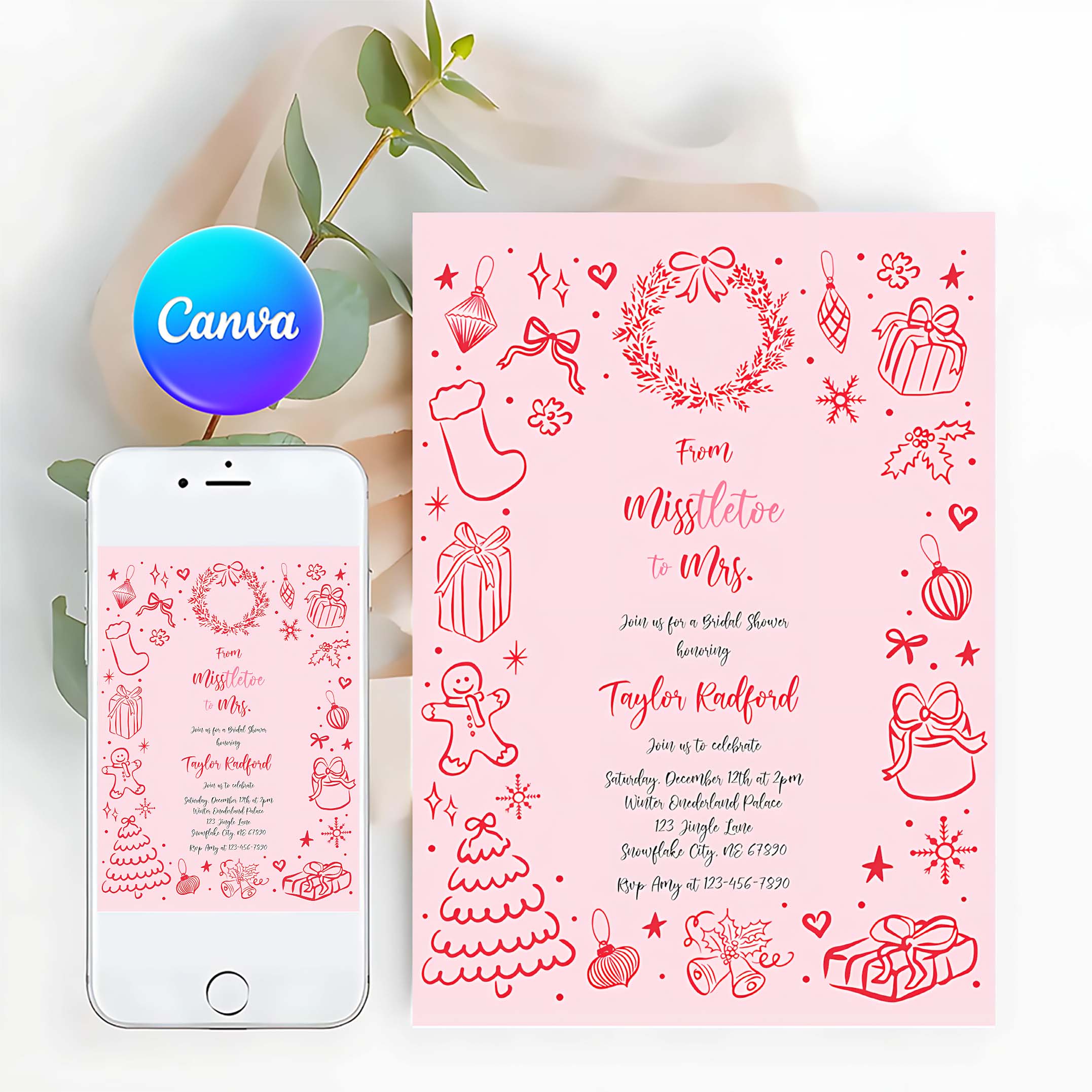 Editable From Misstletoe To Mrs Christmas Bridal Shower Invitation Holiday Bridal Shower Coquette Bow Bridal Shower Instant Download JJ8