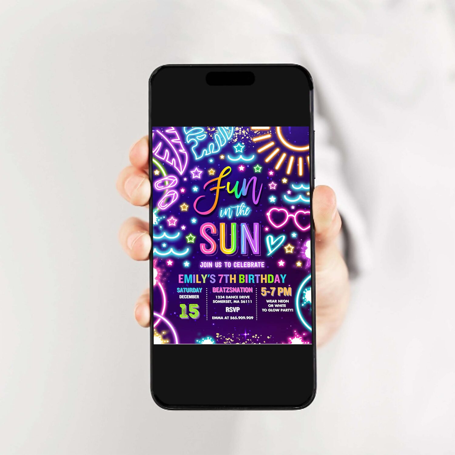 Editable fun in the sun pool birthday party invitation glow neon tie dye summer waterslide waterpark pool party instant download tx 2