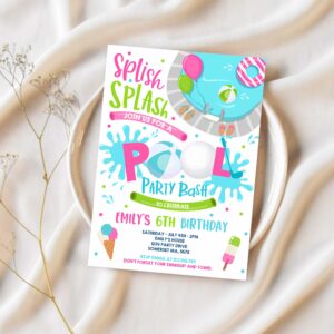 Editable girl golf pool party invitation sports summer pink girl pool party pool bbq birthday party pool birthday 1