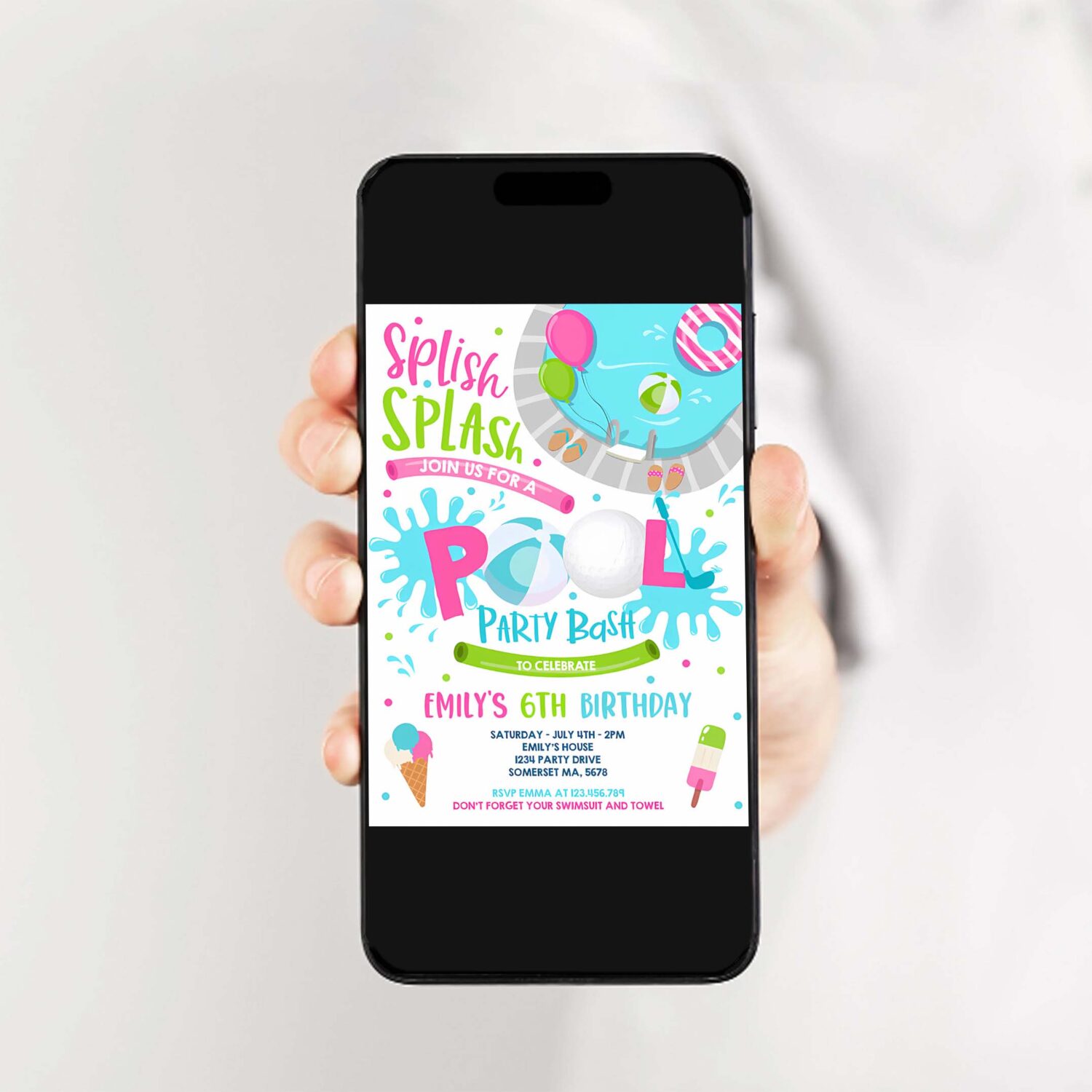 Editable girl golf pool party invitation sports summer pink girl pool party pool bbq birthday party pool birthday 2