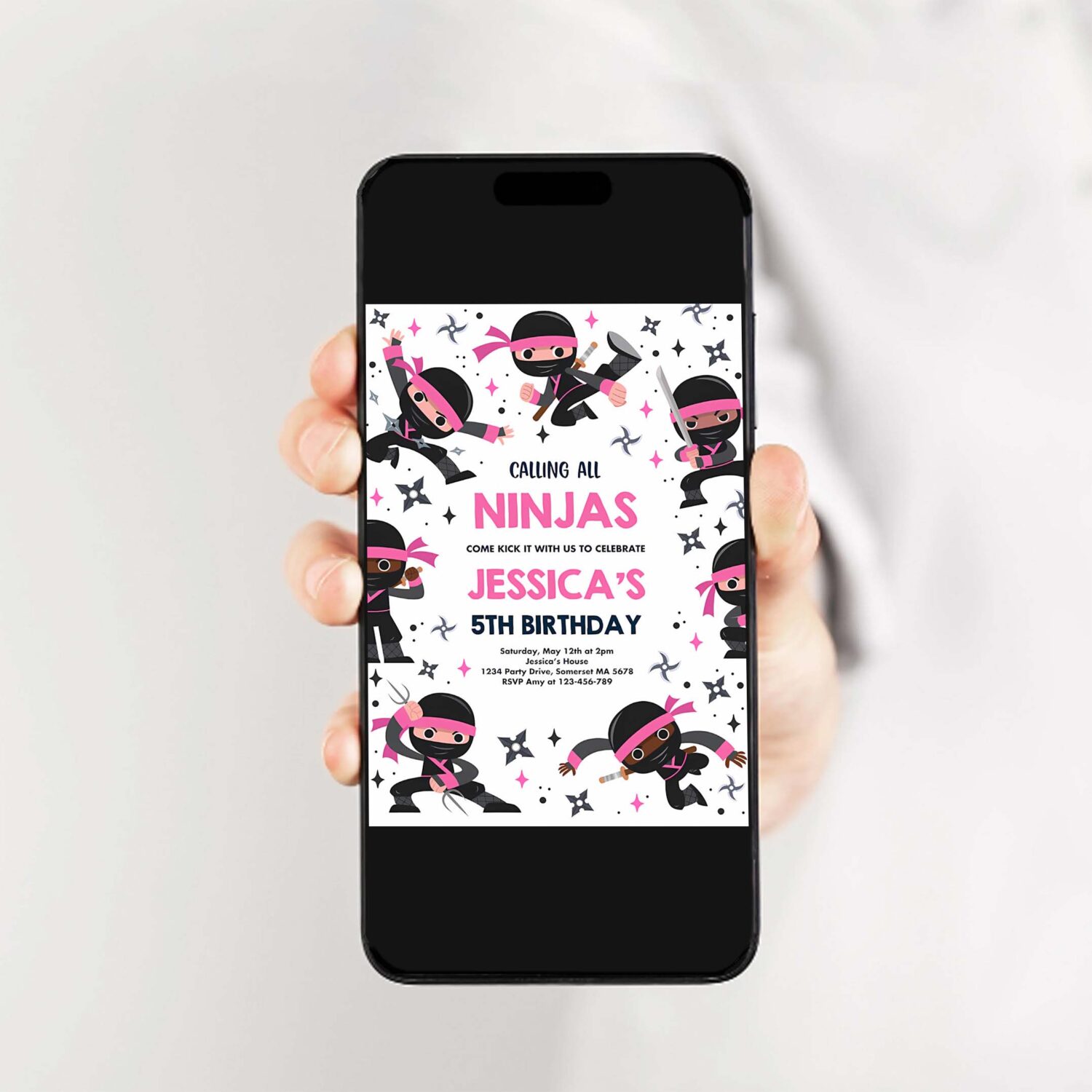 Editable girl ninja birthday party invitation pink karate birthday warrior birthday party martial arts ninja party 2