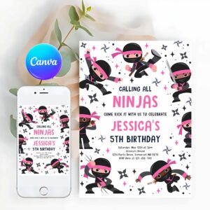 Ninja Invitation, Girl Ninja Birthday Party Invitation
