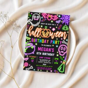 Editable glow in the dark halloween birthday party invitation neon halloween birthday glow halloween spooktacular party instant download t6y 1
