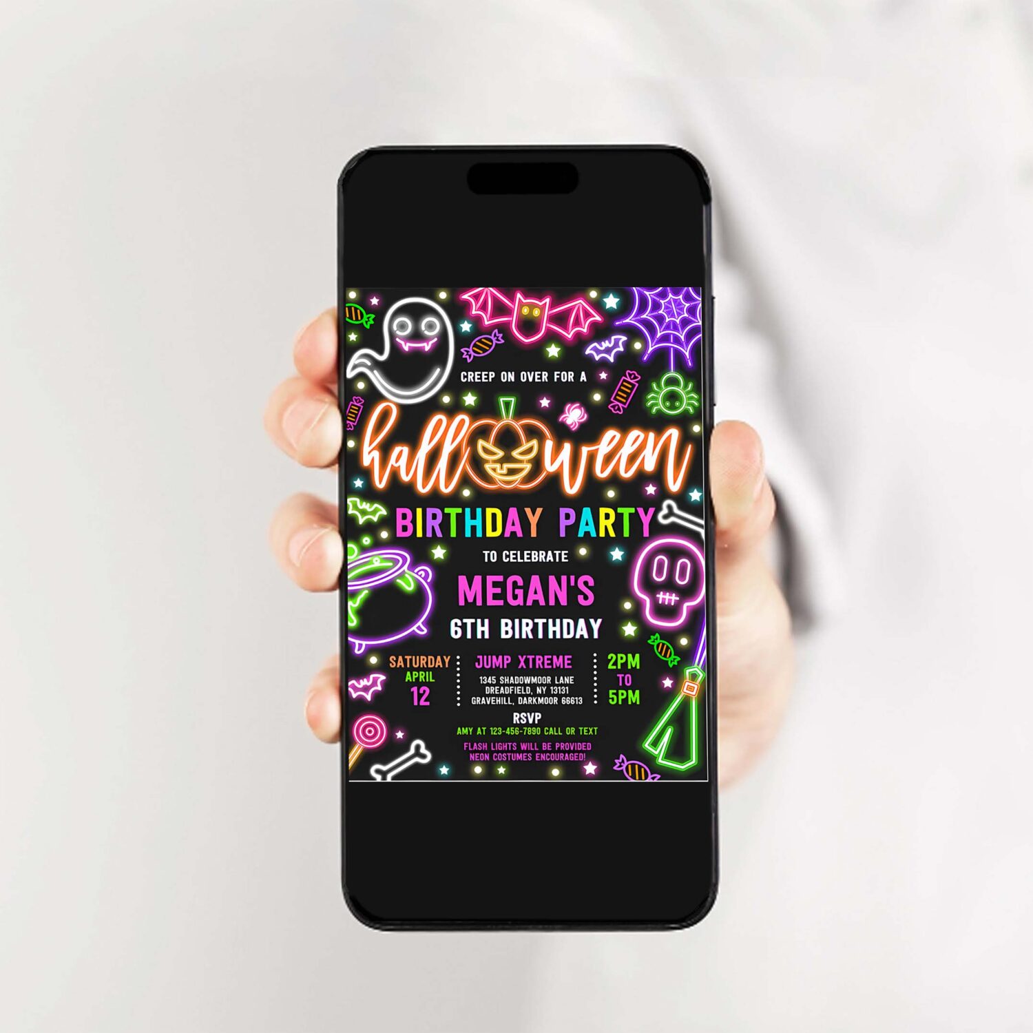 Editable glow in the dark halloween birthday party invitation neon halloween birthday glow halloween spooktacular party instant download t6y 2