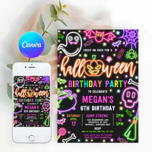 Neon Invitation, Glow In The Dark Halloween Birthday Party Invitation Neon Halloween Birthday Glow Halloween Spooktacular Party