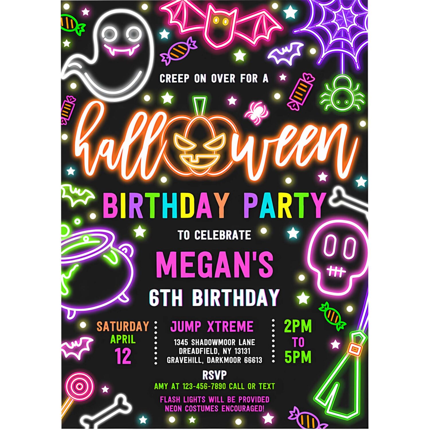 Editable glow in the dark halloween birthday party invitation neon halloween birthday glow halloween spooktacular party instant download t6y 4