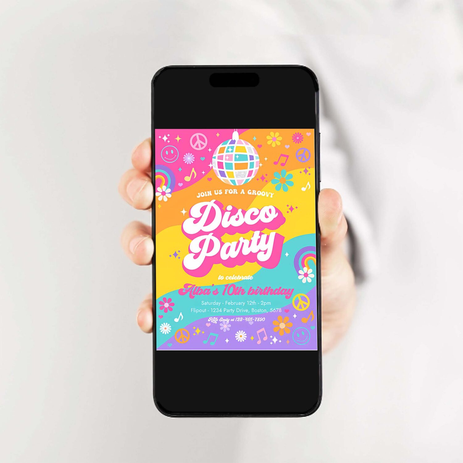 Editable groovy disco party invitation retro hippie floral 70s disco birthday party hippie disco dance birthday party 2
