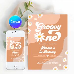 Groovy Invitation, Groovy One 1st Birthday, Birthday Party Invitation