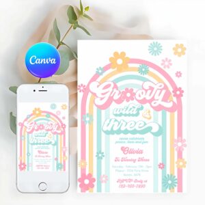 Groovy Invitation, Groovy Wild And Three 3rd Birthday Party Invitation
