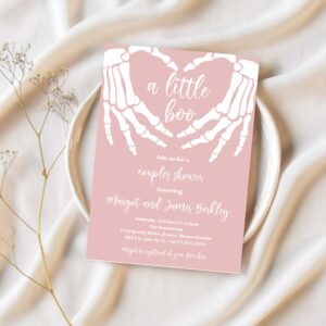 Editable halloween baby shower invitation gothic skellington love hands a little boo is almost due halloween shower instant download ju1 1