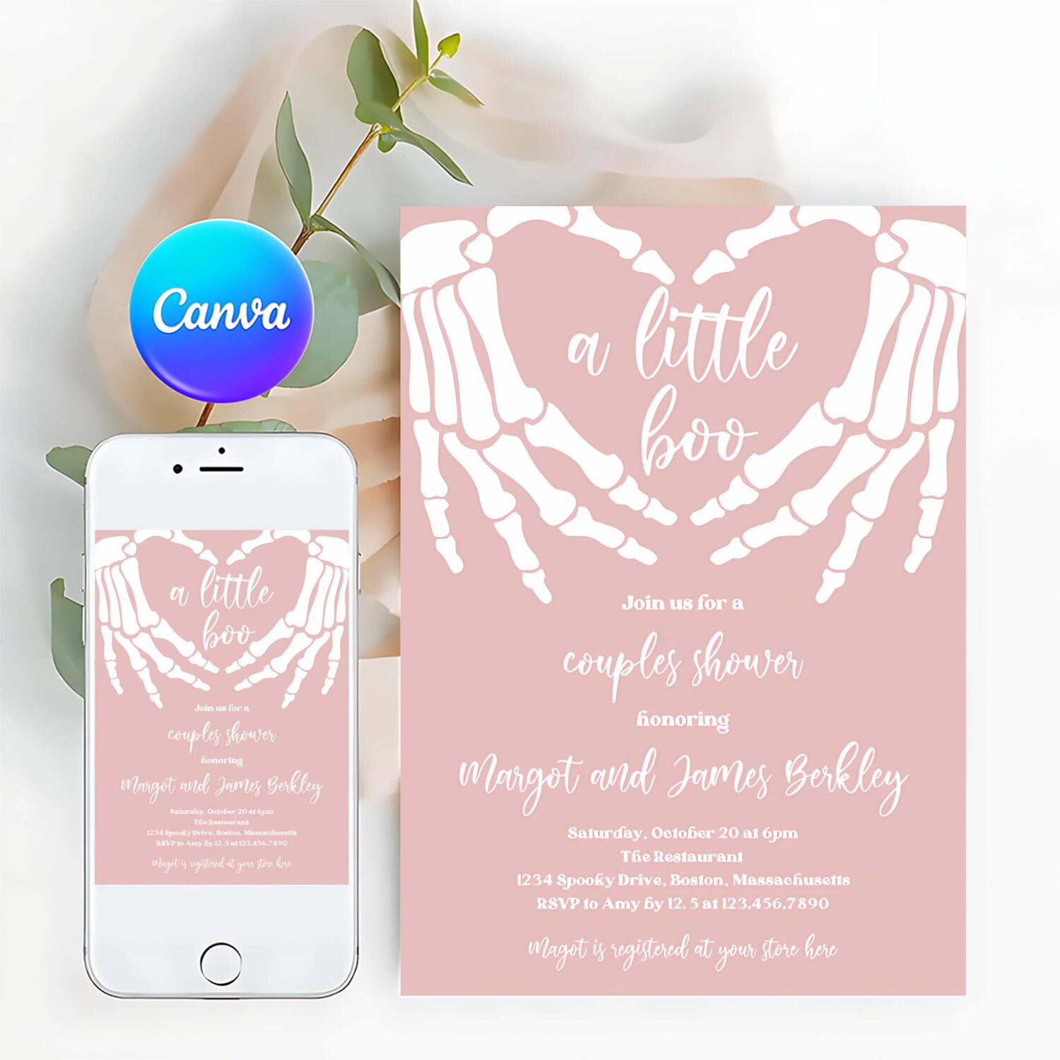 Editable halloween baby shower invitation gothic skellington love hands a little boo is almost due halloween shower instant download ju1