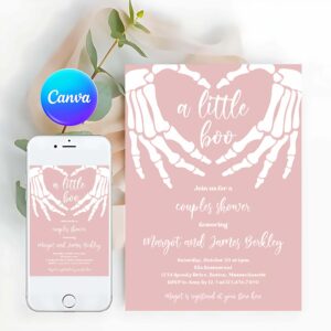Little Boo Invitation, Halloween Baby Shower Invitation Gothic Skellington Love Hands A little Boo Is Almost Due Halloween Shower