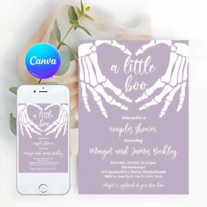 Little Boo Invitation, Halloween Baby Shower Invitation Gothic Skellington Love Hands A little Boo Is Almost Due Halloween Shower