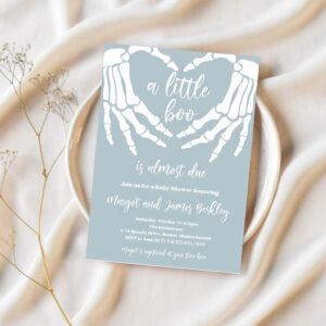 Editable halloween baby shower invitation gothic skellington love hands a little boo is almost due halloween shower instant download ju3 1