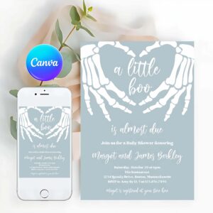Little Boo Invitation, Halloween Baby Shower Invitation Gothic Skellington Love Hands A little Boo Is Almost Due Halloween Shower