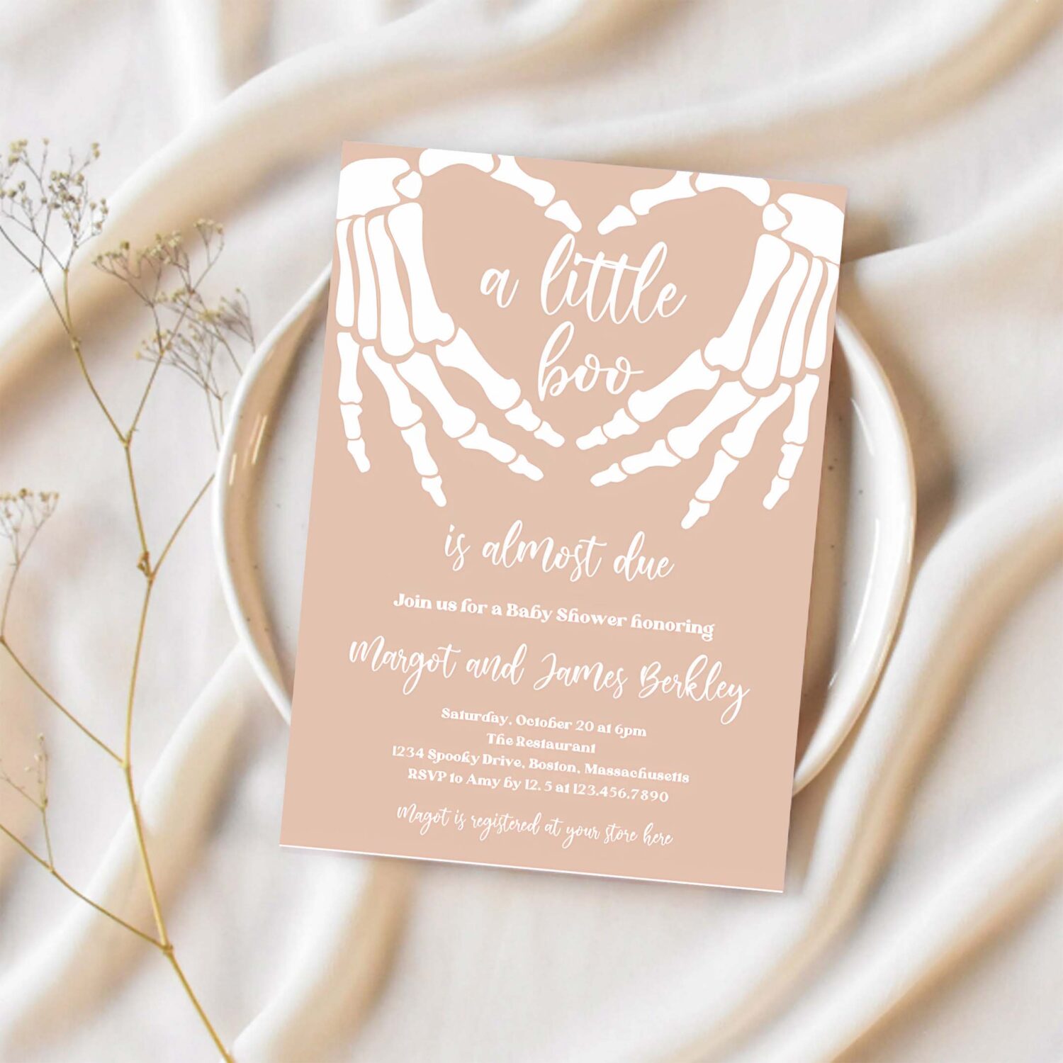 Editable halloween baby shower invitation gothic skellington love hands a little boo is almost due halloween shower instant download ju4 1