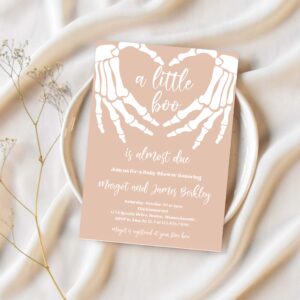 Editable halloween baby shower invitation gothic skellington love hands a little boo is almost due halloween shower instant download ju4 1