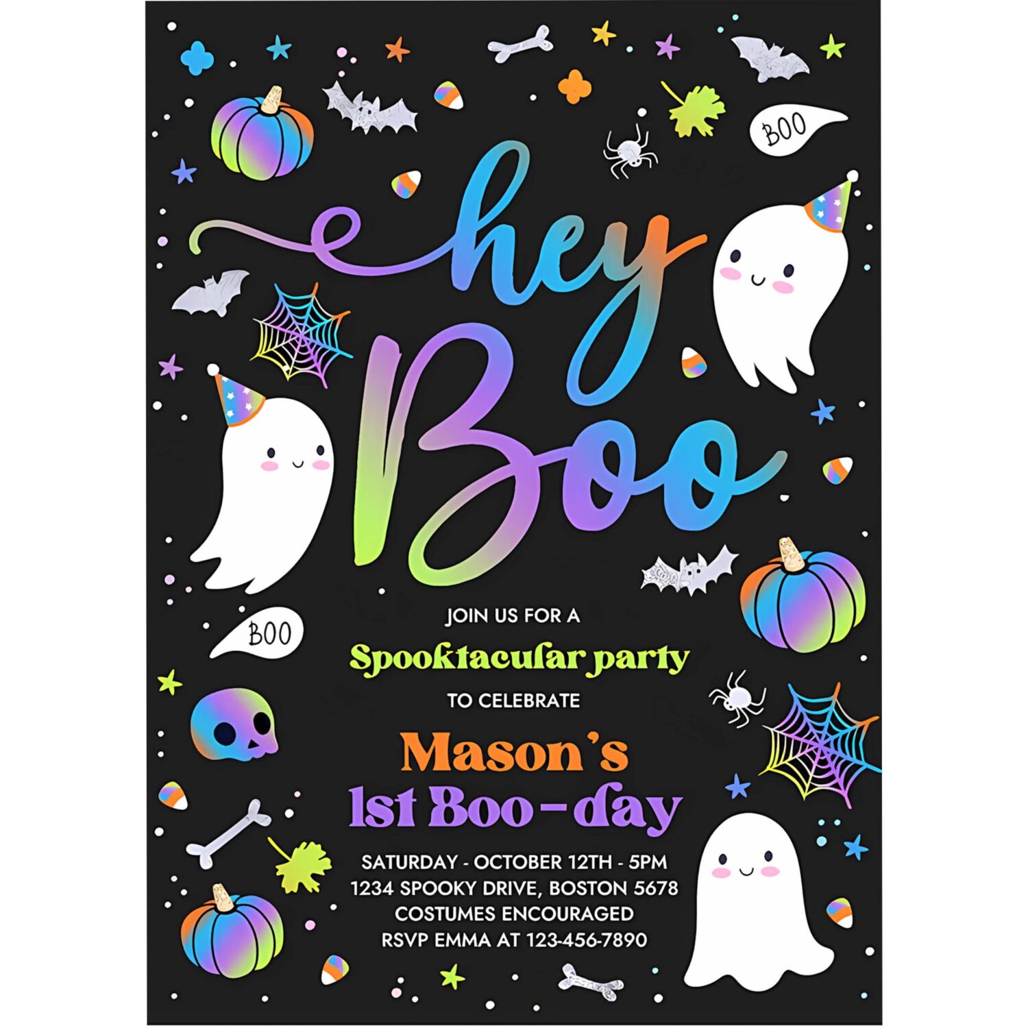 Editable halloween boy ghost birthday invitation hey boo cute blue ghost birthday party spooktacular halloween party instant download fg 4