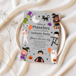 Editable halloween costume party birthday invitation halloween spooktacular birthday kids halloween costume party instant download 7ui 1