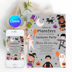Halloween Costume Invitation, Halloween Costume Party Birthday Invitation Halloween Spooktacular Birthday Kids Halloween Costume Party