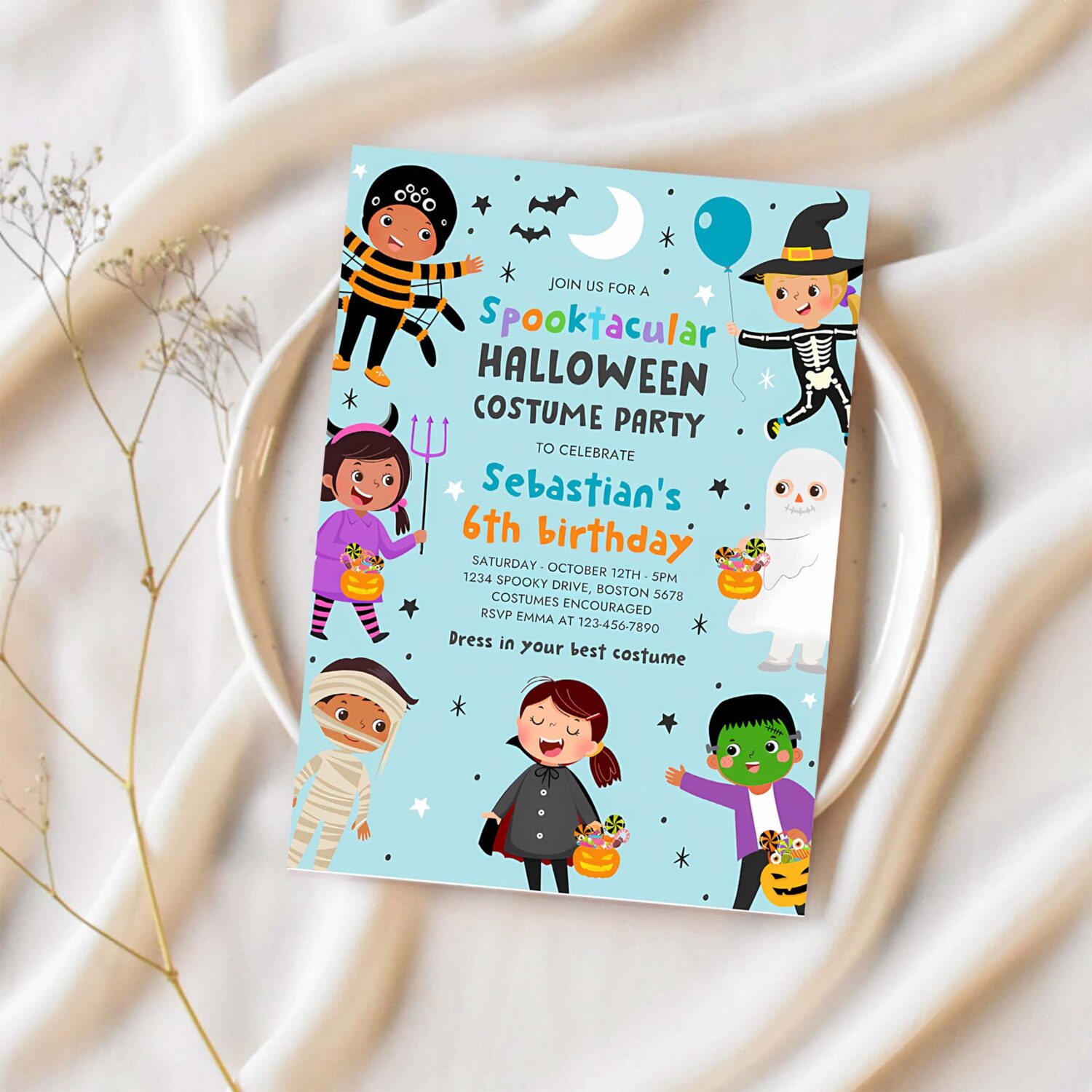 Editable halloween costume party birthday invitation halloween spooktacular birthday party kids halloween costume party instant download y6r 1