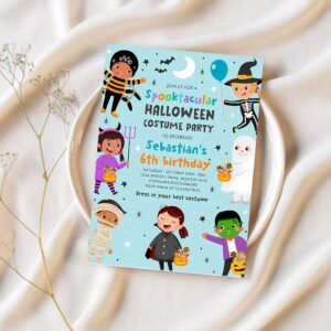 Editable halloween costume party birthday invitation halloween spooktacular birthday party kids halloween costume party instant download y6r 1