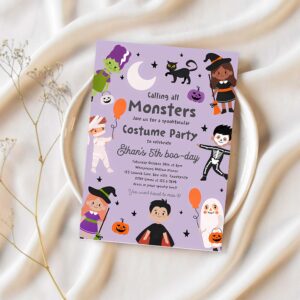 Editable halloween costume party invitation spooktacular birthday party kids halloween costume party instant download 7ui 1