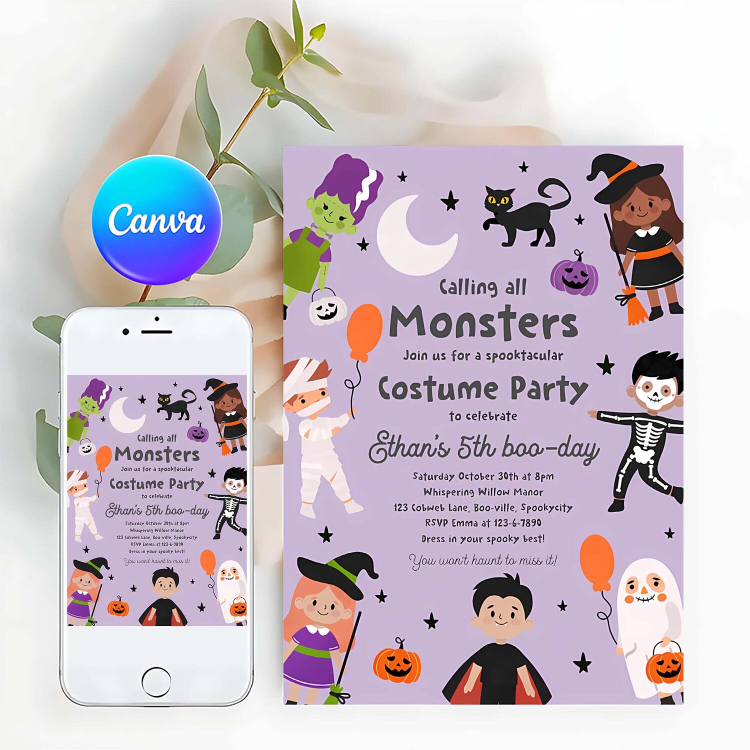 Editable halloween costume party invitation spooktacular birthday party kids halloween costume party instant download 7ui