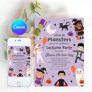 Halloween Costume Invitation, Halloween Costume Party Invitation Spooktacular Birthday Party Kids Halloween Costume Party